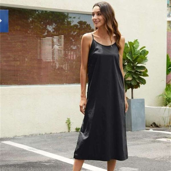 

2020 new solid color loose summer suspender women's dress, Black;gray