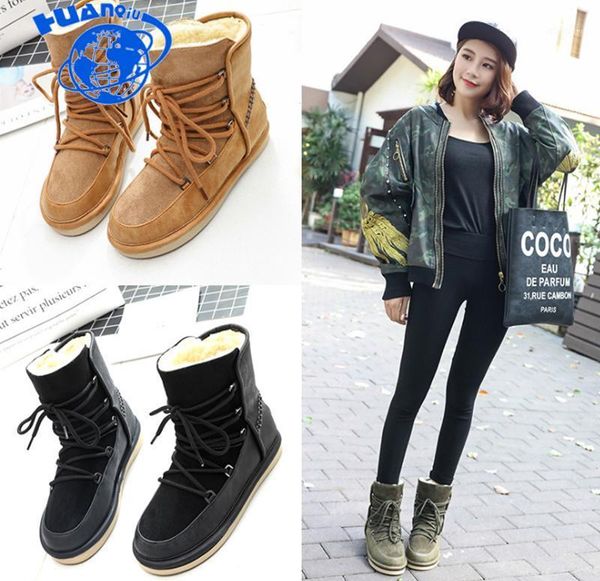 

boots huanqiu women winter warm snow botas mujer lace up fur ankle ladies shoes black zll4531