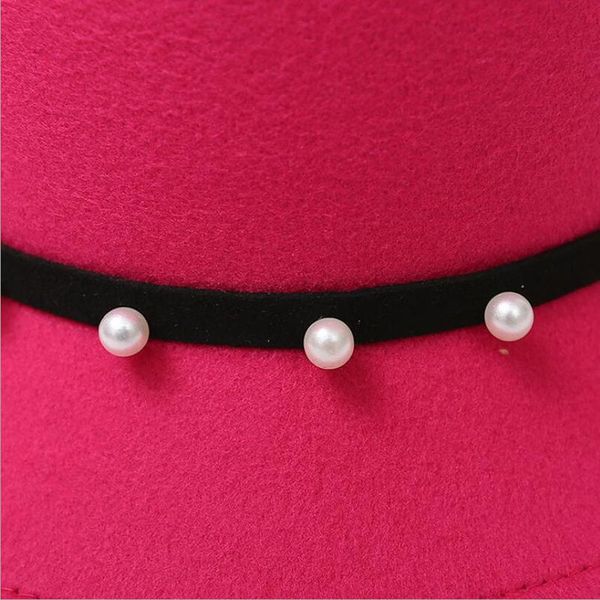 

2017 мода австралии woolen fedora hat bowknot перл кулон благородный боуллер шляпы для женщин широкий брайм формальная церковь cloche hat bb, Black;white