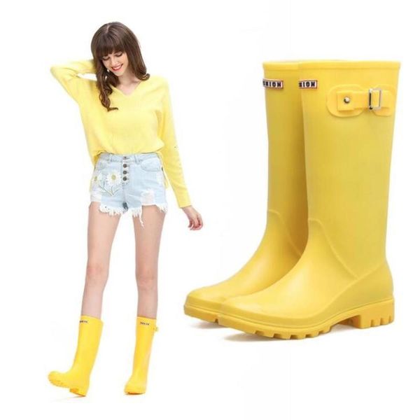 

dwayne ladies waterproof female knee-high fashion rubber rain boots girls rainboots pvc water shoes, Black