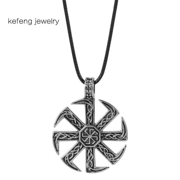 

viking wicca jewelry pendant necklaces vintage rope chain necklace round svarog square charm talisman wicca jewelry, Silver