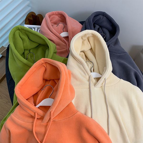 

ldouble sided polar fleece sweater women's winter korean version versatile plush thickened loose long sleeve pullover hooded orange top, Black