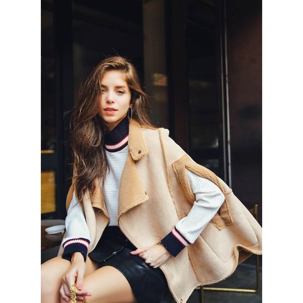 

новое поступление женщин весна накидка накидка плащ пончо куртка из искусственного ягненка шерсть бархатная варева хаки большой размер моды, Black