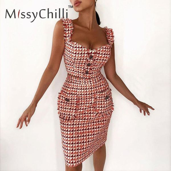 

women's tracksuits missychilli tweed sleeveless dress women skirt and two piece suit sets 2021 autumn elegant bodycon co ord club o, Gray