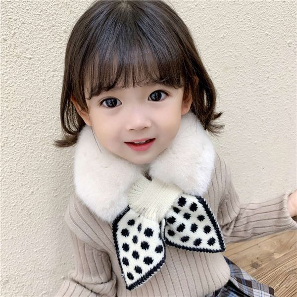 

thickened autumn point and wave winter new stitching warm knitted korean collar versatile children's scarf, Red;brown