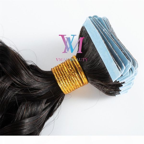 

peruvian unprocessed remy virgin hair 14 to 26 inch straight body wave 100g natural color tape in human hair extension, Black
