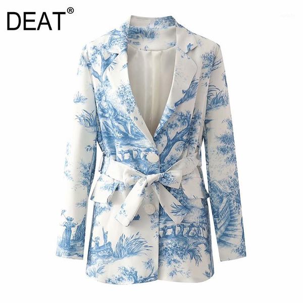 

deat] women printed hit color bow blazer new lapel long sleeve loose fit jacket fashion tide spring autumn 2020 13t6251, White;black