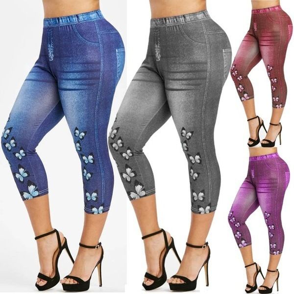 

women's printed denim high waist leggings swimsuit bandage bathing suits padcefe