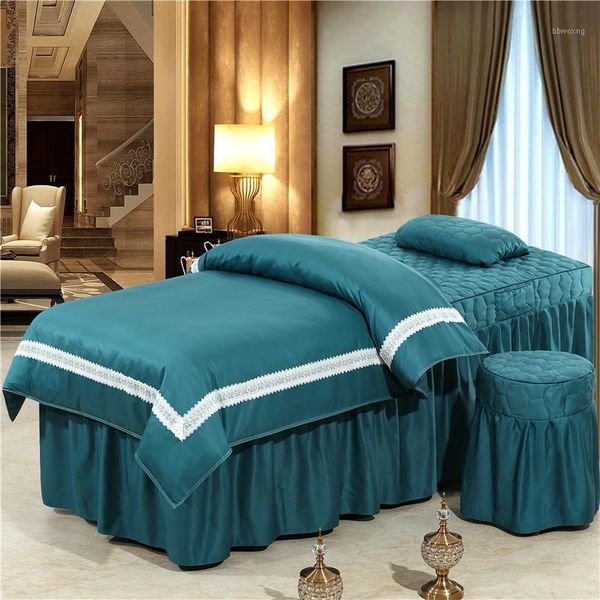 

4-6pcs washed tencel lace style beauty salon bedding sets massage spa use duvet cover bed skirt quilt sheet customizable size #s1