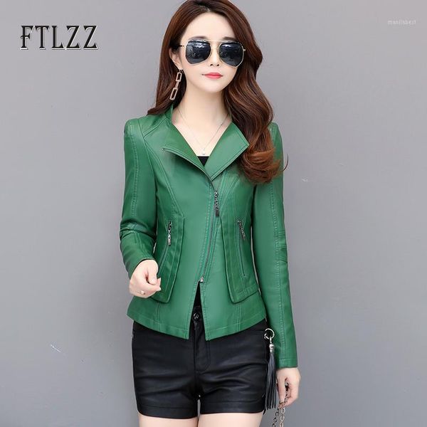 

new 2020 fashion women jacket spring autumn slim long sleeve zipper faux leather coats female plus size outerwear chaqutas1, Black