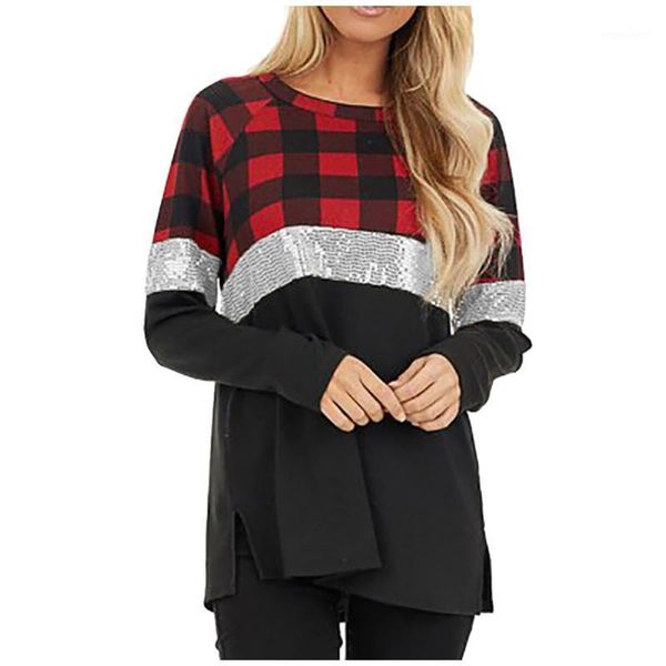 

fashion sequined plaid print blouse casual spring winter ladies o-neck tunic female women long sleeve shirt blusas pullover1, White