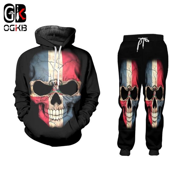 

ogkb 3d skull suit printed jogging pants and hoodies set for men casual sportswear streetwear tracksuits plus size clothing c1118, Gray