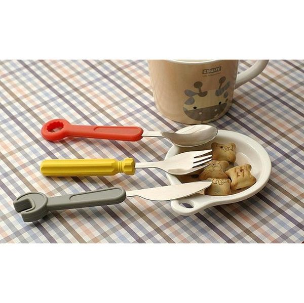 

3pcs =1 set sile dinnerware set wrench screwdriver style stainless steel dinner knife fork spoon cutlery jlloxv soif