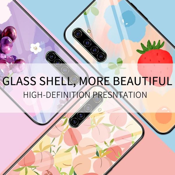

cute fruit tempered glass phone case for realme x x2 pro xt xlite x50 k1 k3 k5 3pro colorful painted protection cover wmtefp yyysports