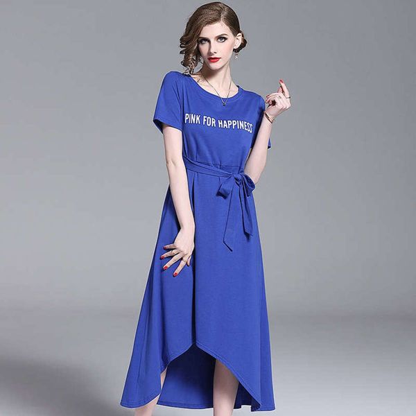 

fashion summer personalized 2019 new women's trend letter lace up front short back long irregular knitted dress, Black;gray