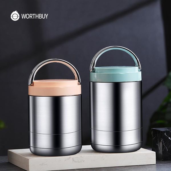 

достойкий портативный термический обед коробка 304 из нержавеющей стали еда контейнер для детской школы вакуумная изоляция bento обед sqcutw