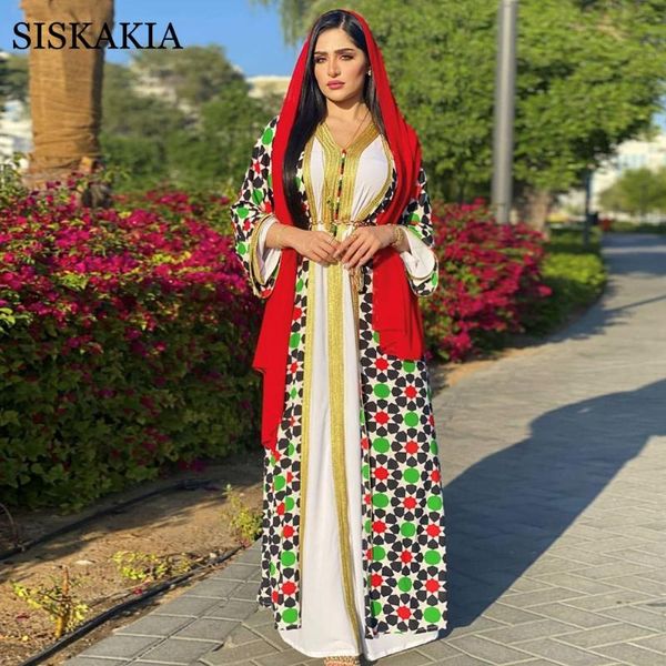 

eid mubarak fashion muslim 2 pieces abaya set for women white dubai hijab dress and print kimono arabic turkish islamic clothing, Red