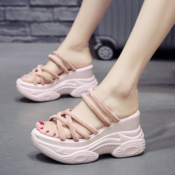 

2021 new 9cm in high heels women's fashions will see outdoors girl chunky cross narrow beach shoes ijrx, Black
