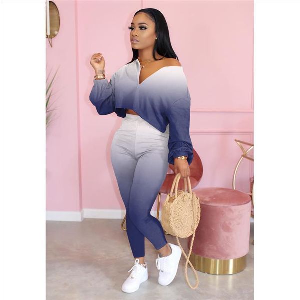 

sport gradient women set two piece set tracksuits crop hole hollow out jogger sweatpants suit outfits matching, Gray