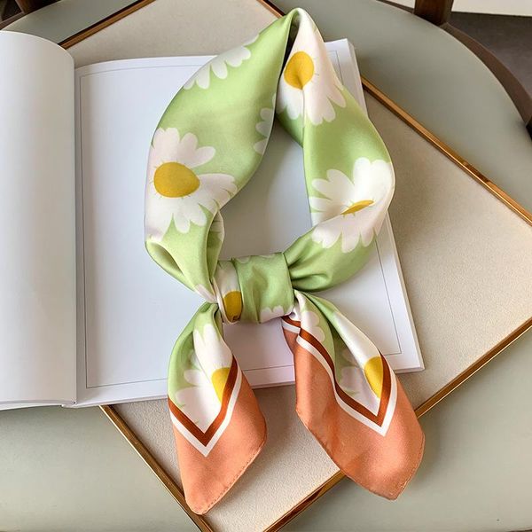 

brand 2021 new silk scarf hair wraps women square hijab neck scarves foulard shawls small headband floral print hand kerchief, Blue;gray