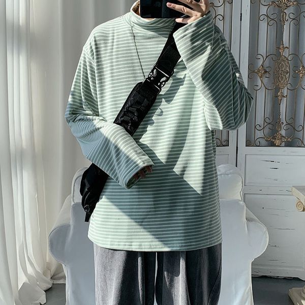 

2021 long manly shirt spring new striped fall, turtleneck high male and female pullovers teenagers dg5p, White;black