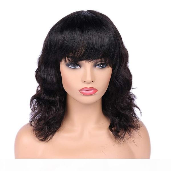 

full chinese bang lace wig human hair virgin brazilian glueless lacefront pre plucked 360 body wave lace wig with bangs for white women, Black;brown