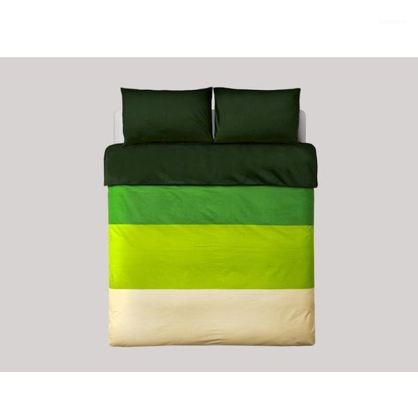 

100% cotton stripe duvet cover set without comforter western style pigment printing green 4 pcs bedding sets 2 size1