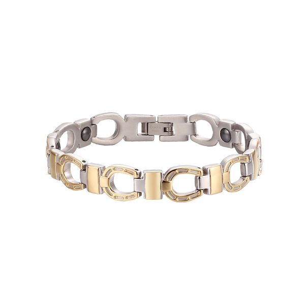 

plated 14k gold hollow letter magnetic stainless steel bracelet, Black