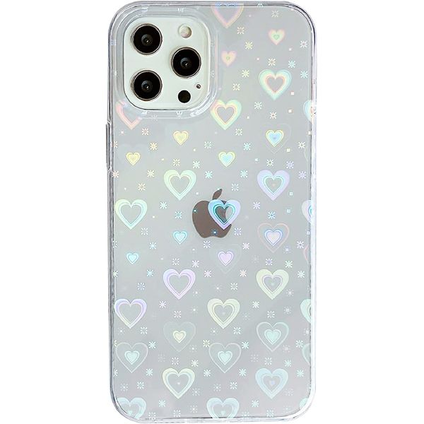 Mode transparente Bling Laser Herz Hüllen holographische magische Farbe TPU Abdeckung für iPhone 13 12 11 Pro XS Max XR X 7 8 Plus Samsung S20 FE S21 Ultra A51 A71 A12 A32 A32 A52 A72