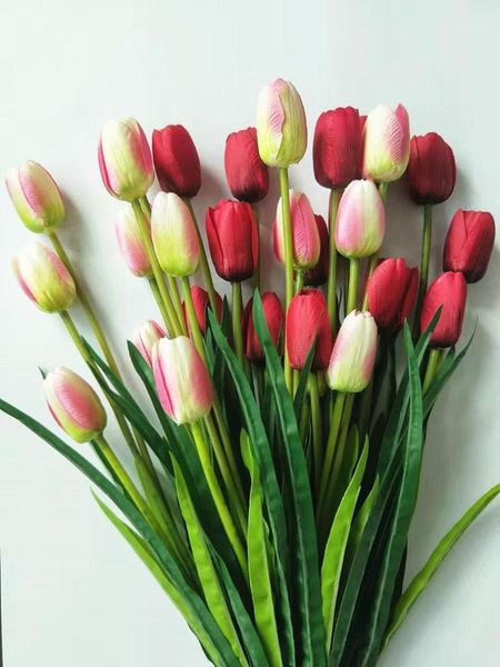 

5pcs 3 head tulip artificial flowers wedding bride decoration simulation bouquet silk calla lily home garden flower arrangement1