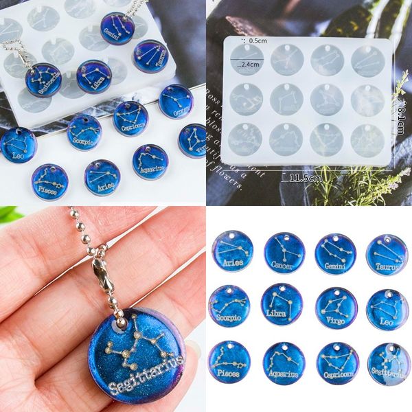 

twelve constellations handmade molds pendant making silicone diy mould craft art round gutta percha pattern die 7 5jj k2
