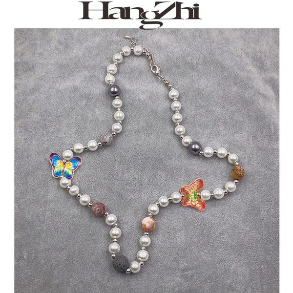 

hangzhi 2020 new hip hop punk personality pendant handmade butterfly planet pearl couple necklace for men women girls jewelry, Silver