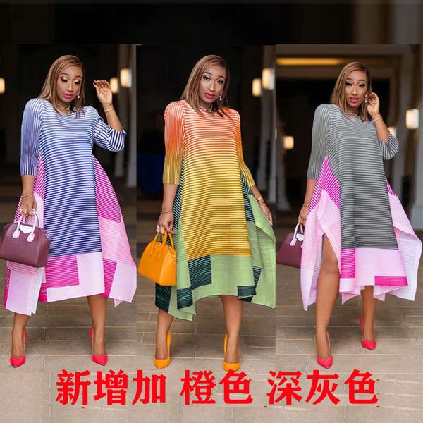 

ys218 new women's positioning printing striped irregular dress, Black;gray