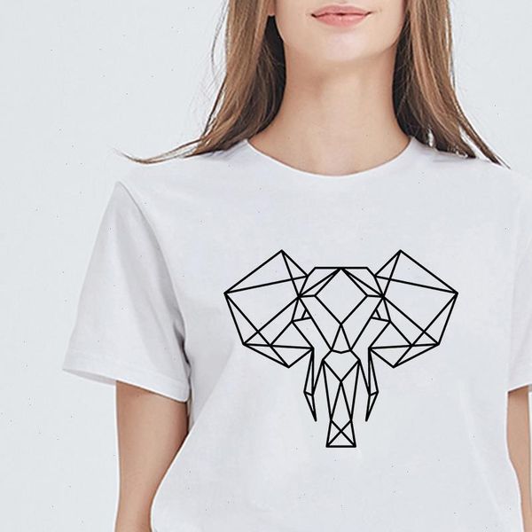 

womens fashion t shirt casual geometric elephant t shirts women hipster retro kawaii pretty streetwear tshirt, White