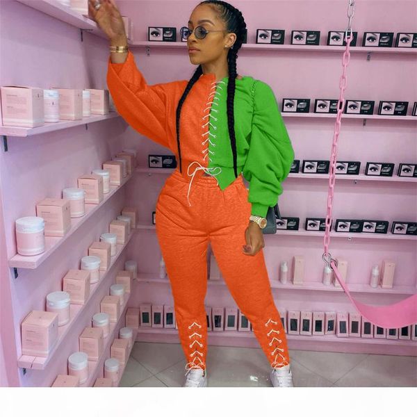 

tsuretobe bandage patchwork two piece set women lace up crop sweatpants fall 2020 women clothing fashion sweatsuits for wome, Gray