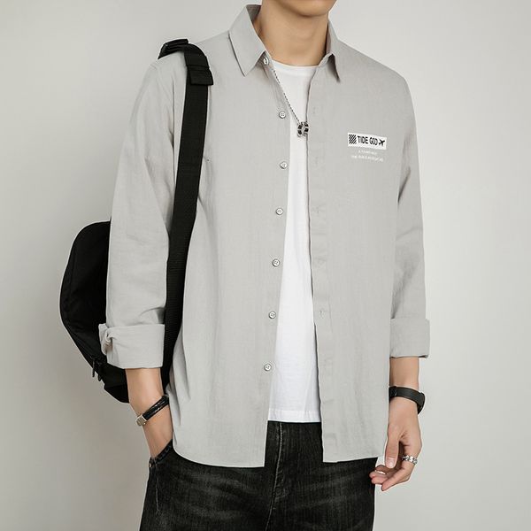 

spring korean slim fit white trend lapel long sleeve shirt urban business casual men's inch, White;black