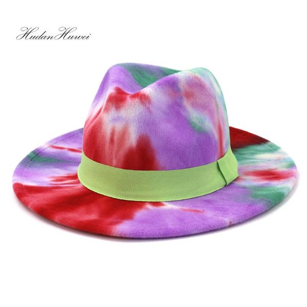 

wide brim hats british classic sell jazz panama woolen felt fedora hat for ladies and gnetlemen pritn colorful with belt, Blue;gray