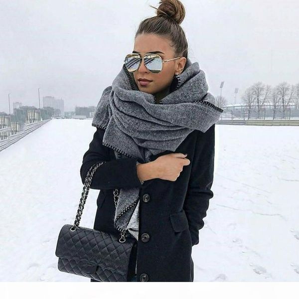 

200cm autumn winter women solid color fleece scarf warm shawl outdoor neck wrap scarf warm shawl outdoor neck wrap scarf warm sh, Blue;gray