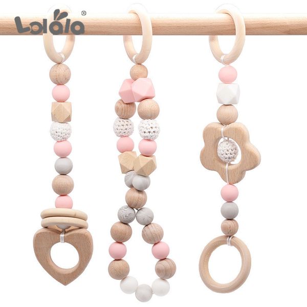 Baby Play Gym Accessorie Chew Beads de Silicone DIY Teether Jóias Enfermagem Pingentes Bebê Brinquedos Bebê Raqueiro De Madeira Seguro para Dentição LJ201124