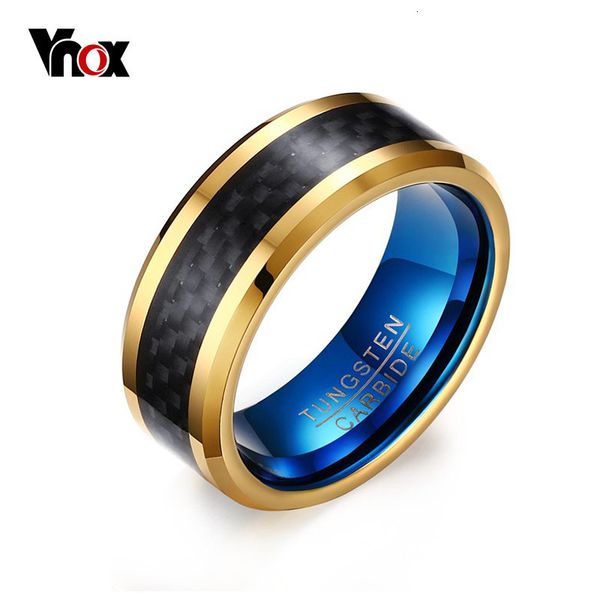 

luxury- vnox 8mm blue tungsten carbide rings for men jewelry with black carbon fiber y1891908, Slivery;golden