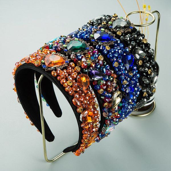 

selling new rhinestone bling padded headbands colorful crystal geometric diamond headband for women 2021 hair accessories 0646, Black;brown