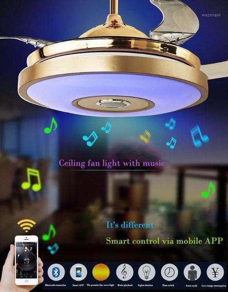 

led modern bluetooth music fan light ultra-quiet intelligent remote control ceiling fan light restaurant living room1