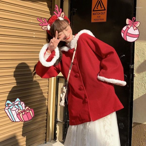 

2020 new popular coat female autumn and winter korean soft girl navy collar loose mid-length woolen coat1, Black