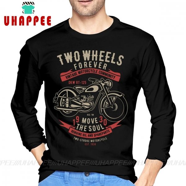 Мужчины два колеса перемещают душу винтажные мотоцикл обычай длинный рукав принт большой размер базы футболки 220214