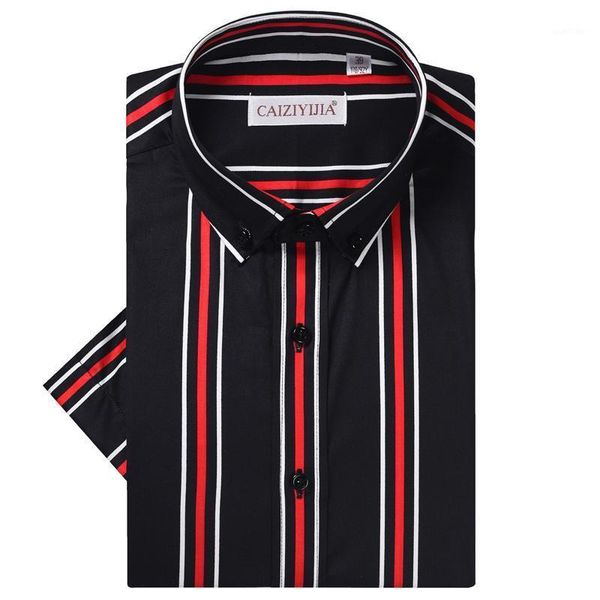 

men's short sleeve multi-color striped shirts comfortable cotton smart casual standard-fit button down collar easy care shirt1, White;black