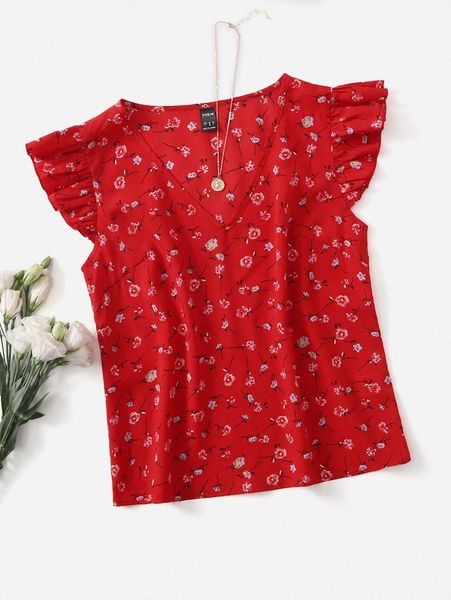 

ruffle trim ditsy floral f3xh#, White