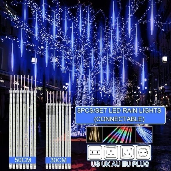 30 cm / 50cm impermeável meteor chuveiro chuva 8 tubo LED luzes de corda para férias ao ar livre Natal decoração árvore UE / EUA / au / uk plug y201020