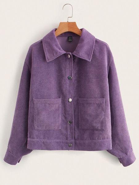 

collared dual pocket corduroy jacket a7g8#, Black;brown