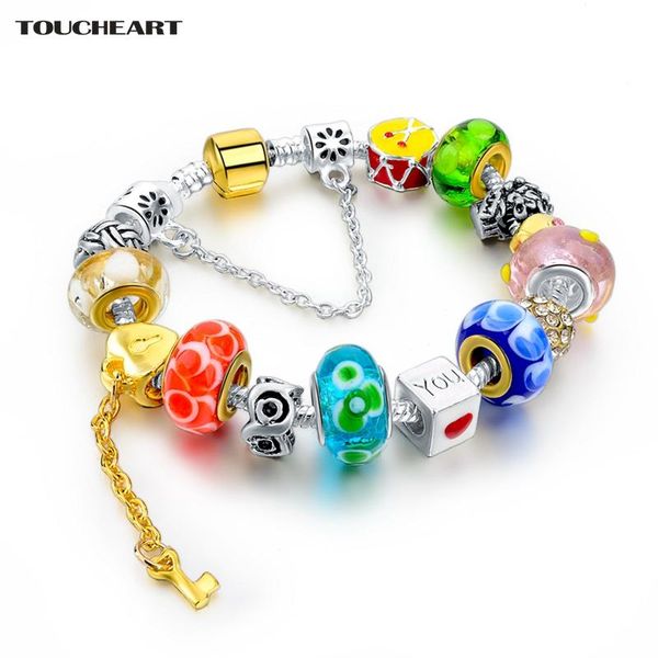 

charm bracelets toucheart multi-color i love your heart bracelet&bangles charms for women girl jewelry making sbr160015, Golden;silver