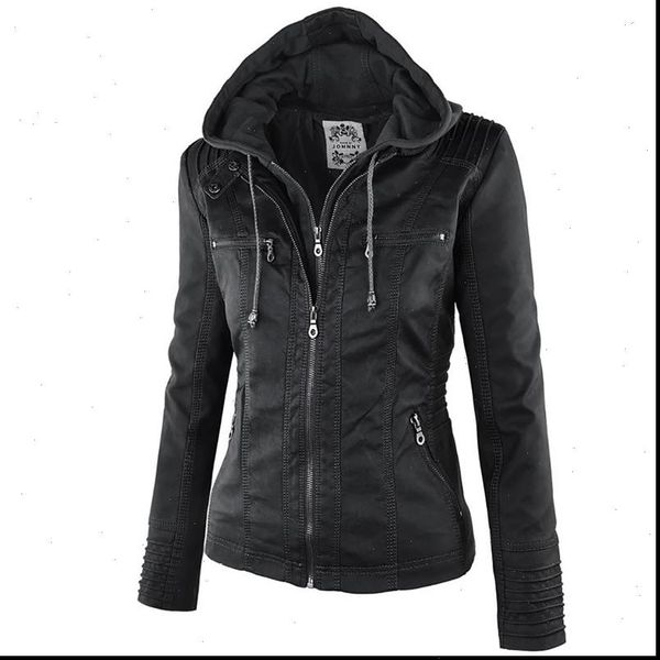 

fashion winter faux leather jacket womens basic jackets hooded black slim motorcycle jacket women coats female xs 7xl 50, Black;brown